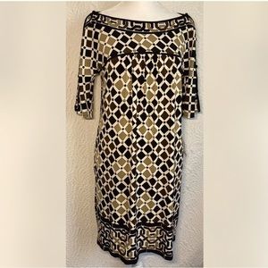 Nine West NWT black and brown print Stretch button short sleeves Dress Size 2